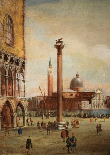 Tableaux et dessins Tableaux XIXe siècle - Venise, la place et le bassin Saint-Marc - Maître vénitien du 19e siècle
